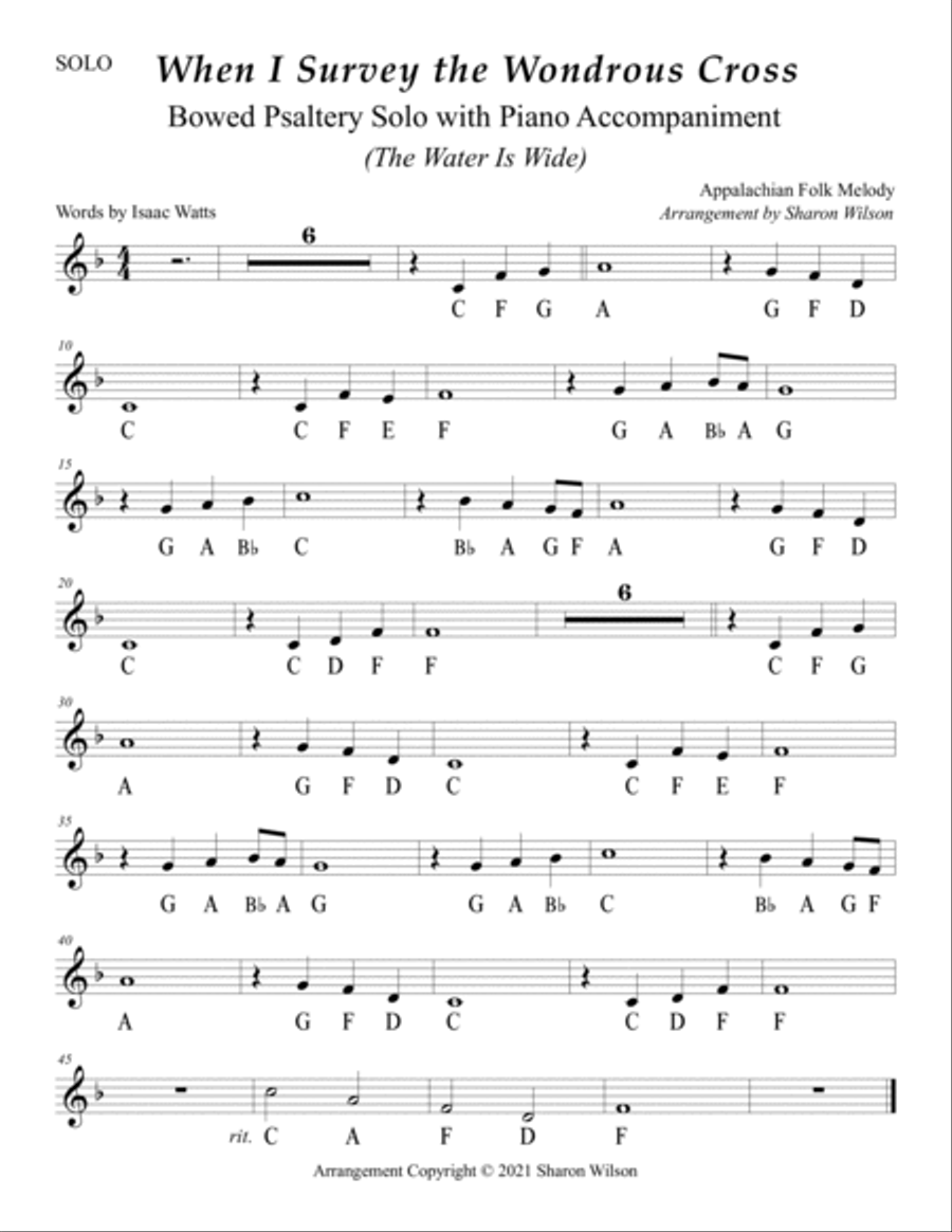 When I Survey the Wondrous Cross (Easy Bowed Psaltery Solo with Piano Accompaniment) Zither scores gallery preview page 3