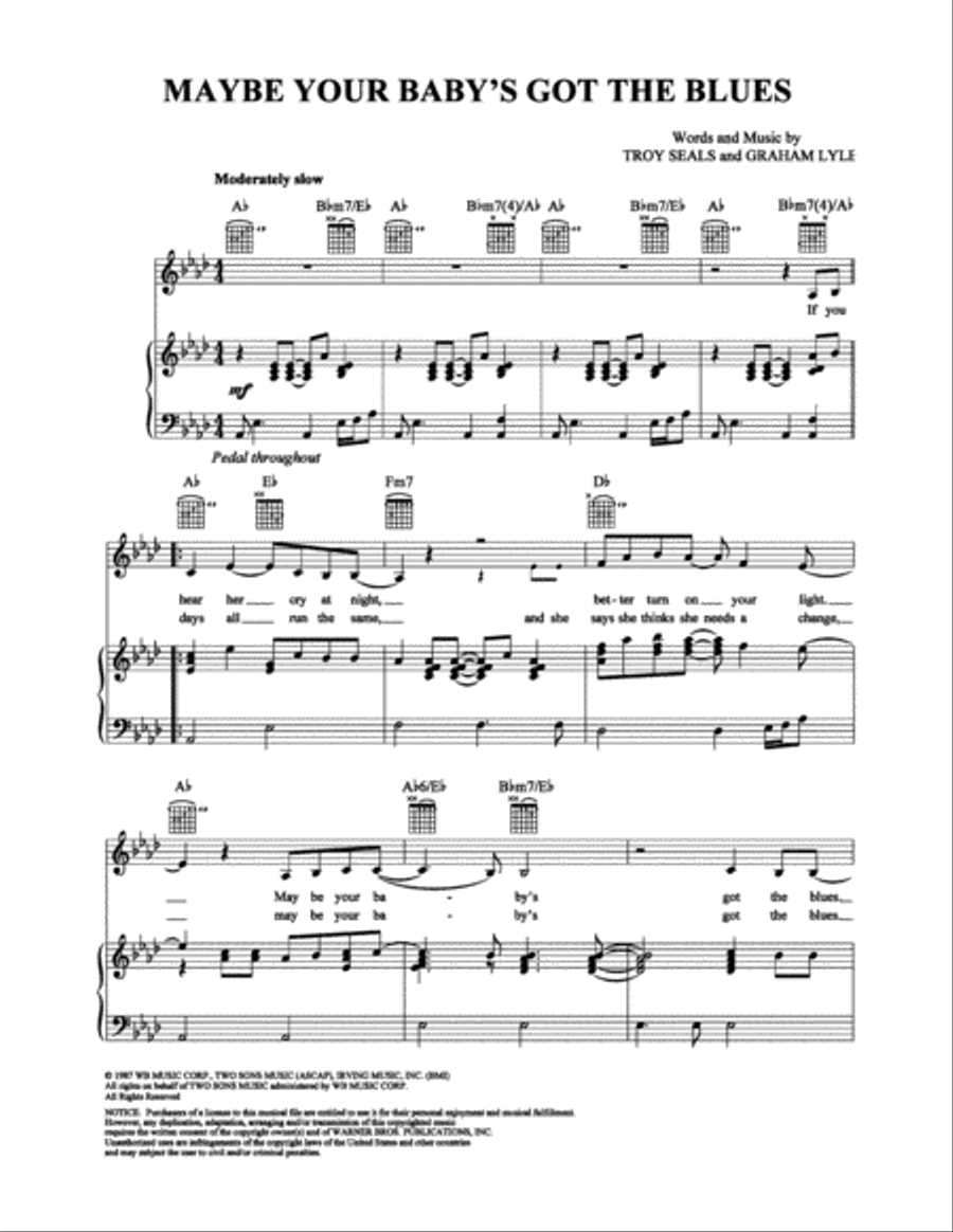 Maybe Your Baby's Got the Blues Piano, Vocal, Guitar scores gallery preview page 1