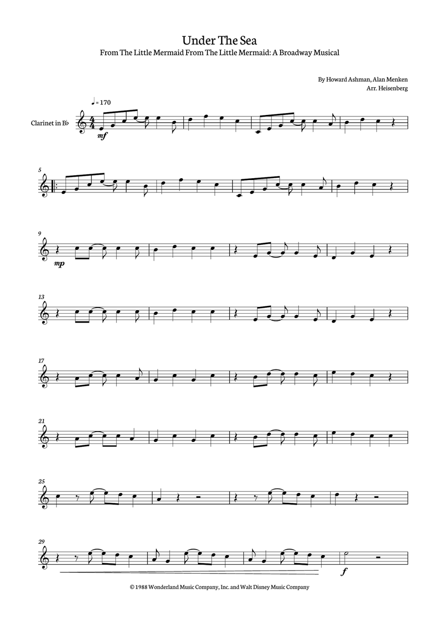 Under The Sea B-Flat Clarinet scores gallery preview page 1