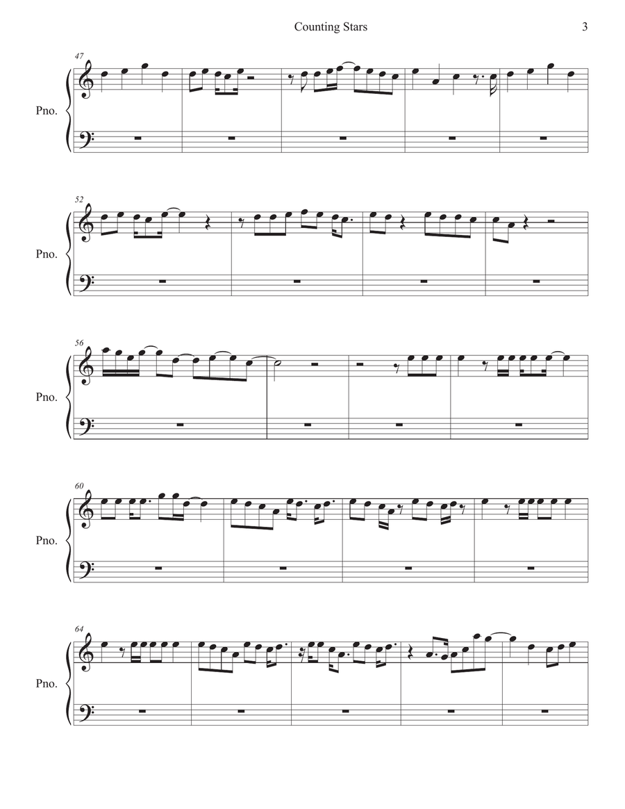 Counting Stars Easy Piano scores gallery preview page 3