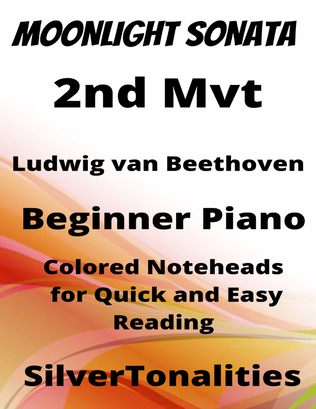 Moonlight Sonata 2nd Mvt Beginner Piano Sheet Music with Colored Notation