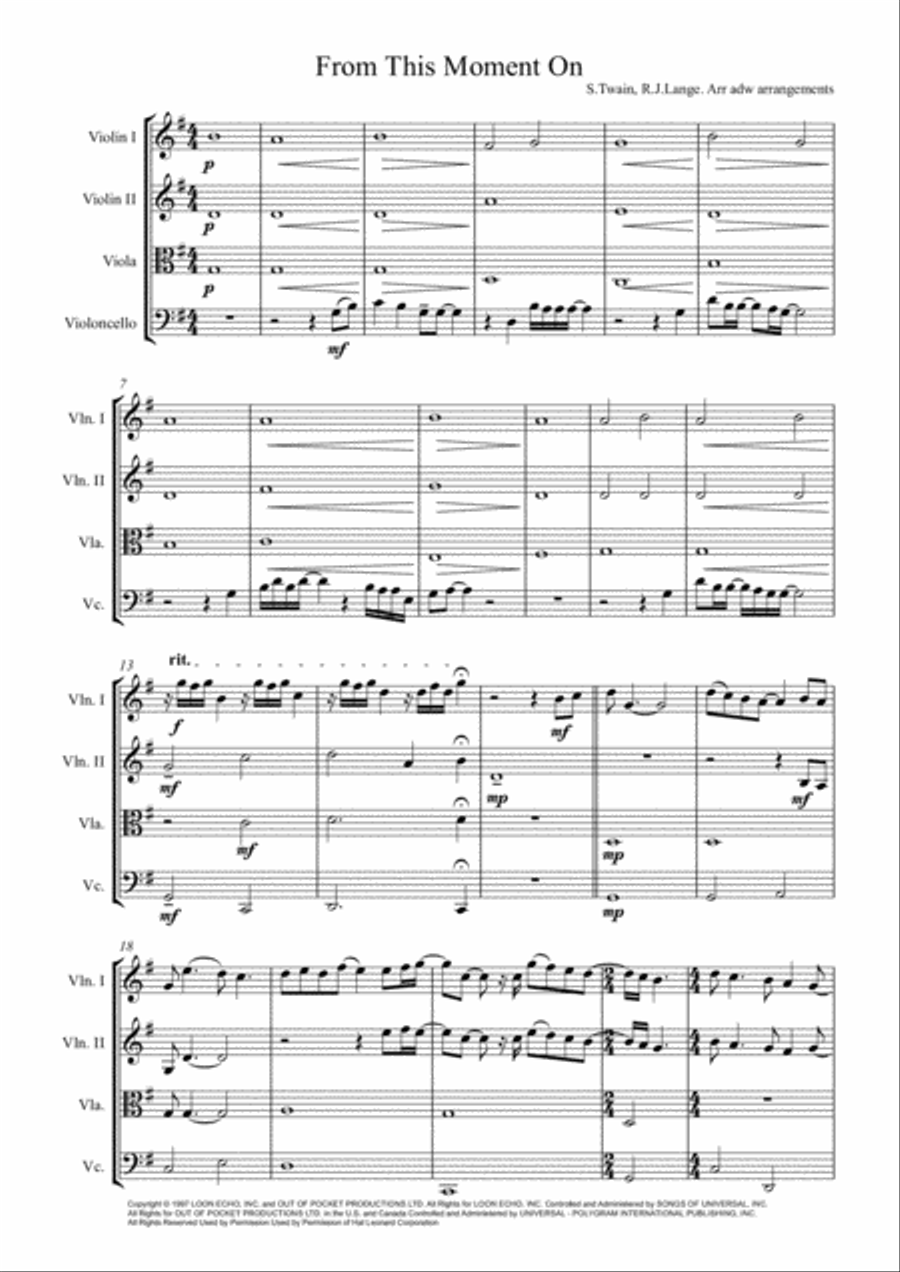 From This Moment On String Quartet scores gallery preview page 1