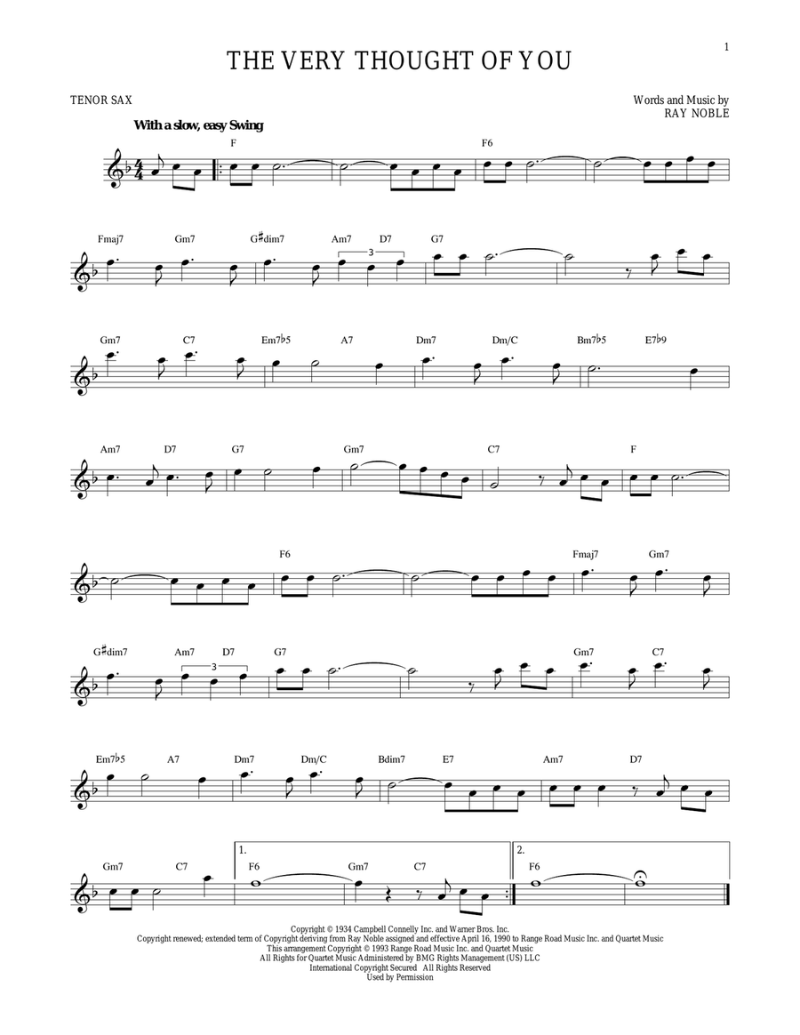 The Very Thought Of You Tenor Saxophone scores gallery preview page 1
