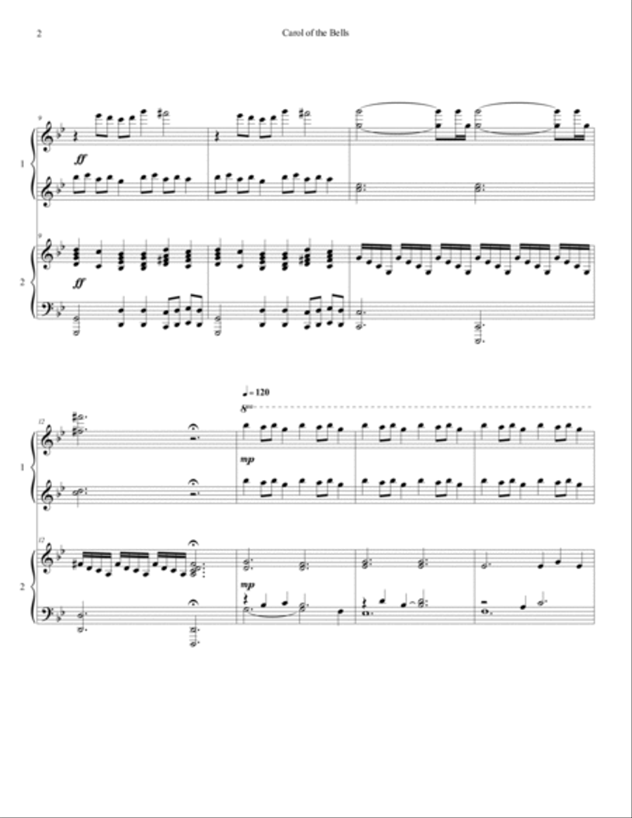 Carol of the Bells (piano 4 hands) Carol of the Bells (piano 4 hands) 1 Piano, 4-Hands scores gallery preview page 2