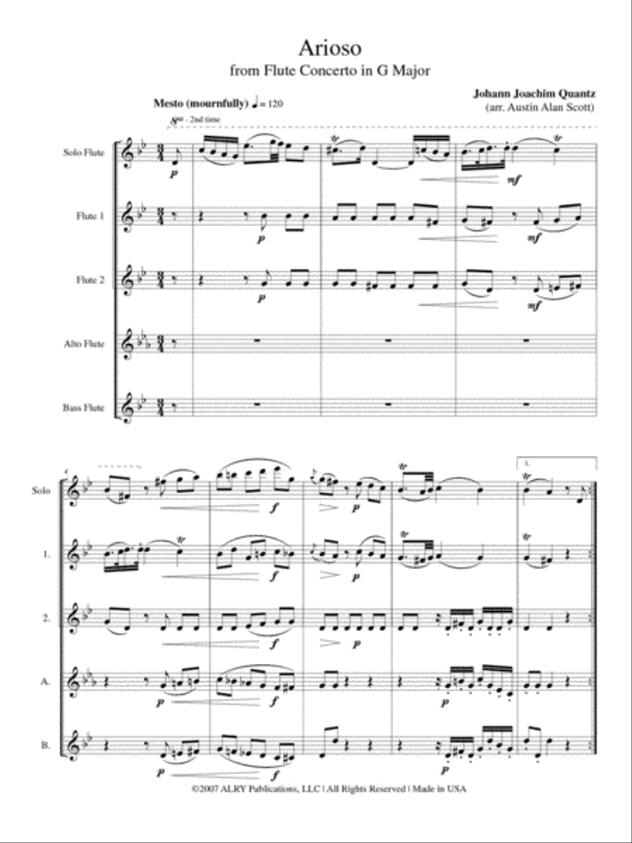 Arioso from Flute Concerto in G major for Flute Choir Flute Choir scores gallery preview page 2