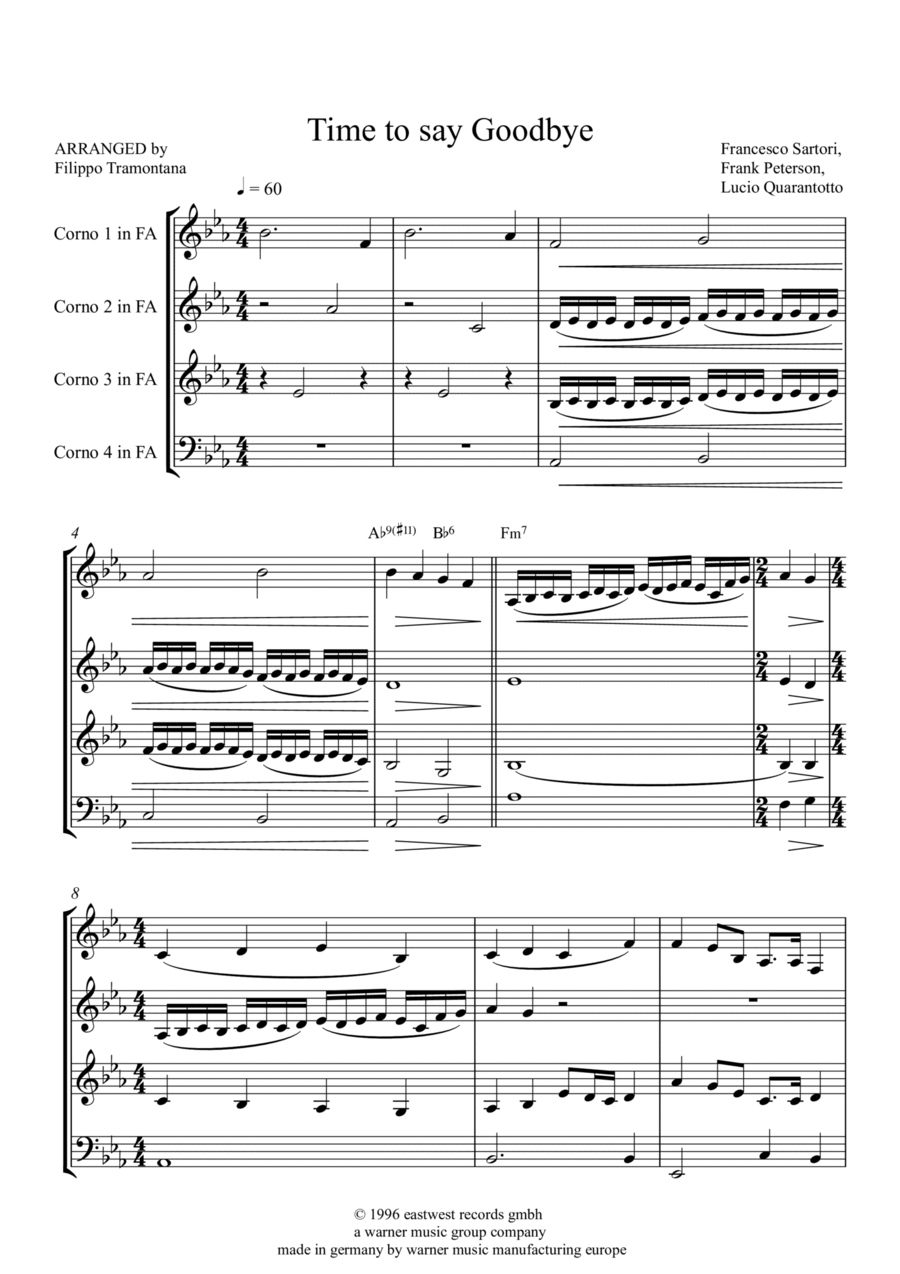 Con Te Partiro (time To Say Goodbye) Brass Quartet scores gallery preview page 1