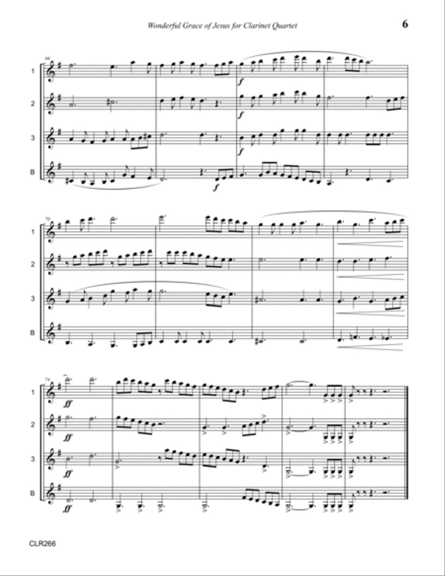 WONDERFUL GRACE OF JESUS - SSSS or SSSB CLARINET QUARTET (unaccompanied) Clarinet Quartet scores gallery preview page 6