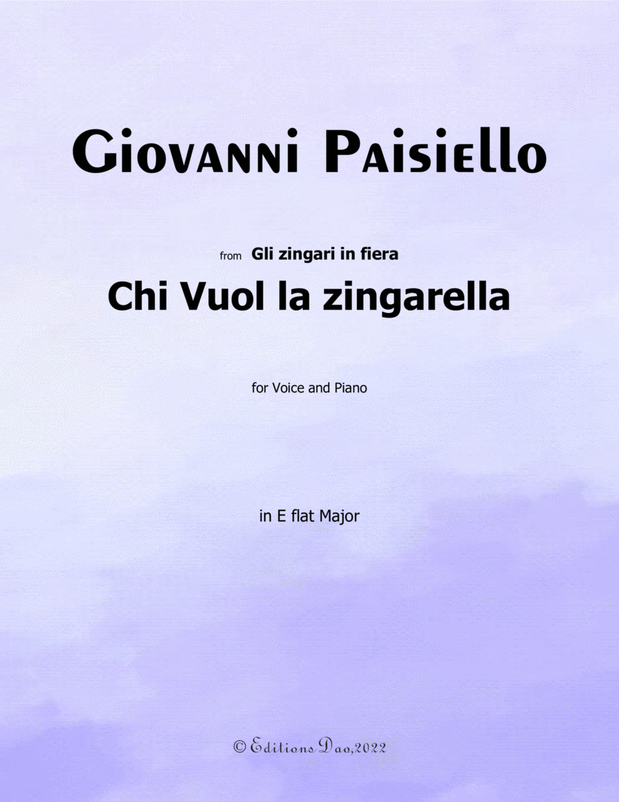 Book cover for Chi Vuol la zingarella, by Paisiello, in E flat Major