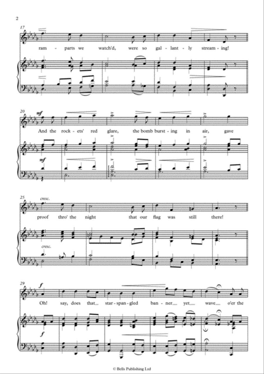 The Star-Spangled Banner (D-flat Major) Voice Solo scores gallery preview page 2