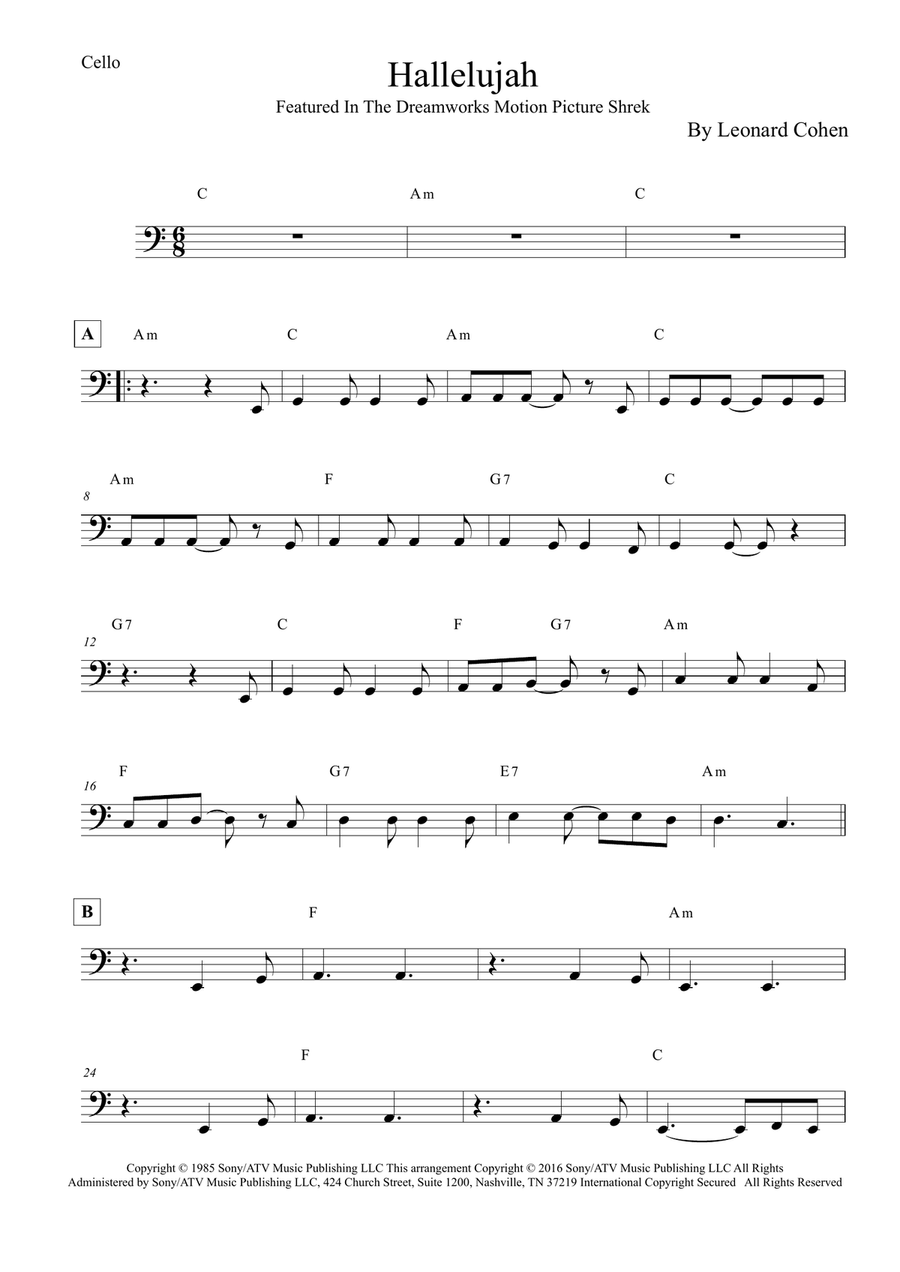 Hallelujah Cello Solo scores gallery preview page 1