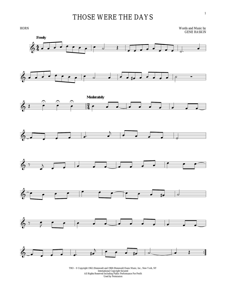 Those Were The Days Horn Solo scores gallery preview page 1