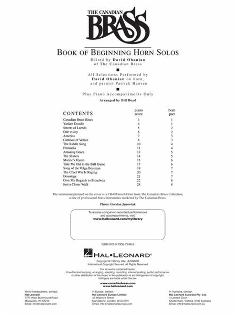 Canadian Brass Book of Beginning Horn Solos Piano scores gallery preview page 3