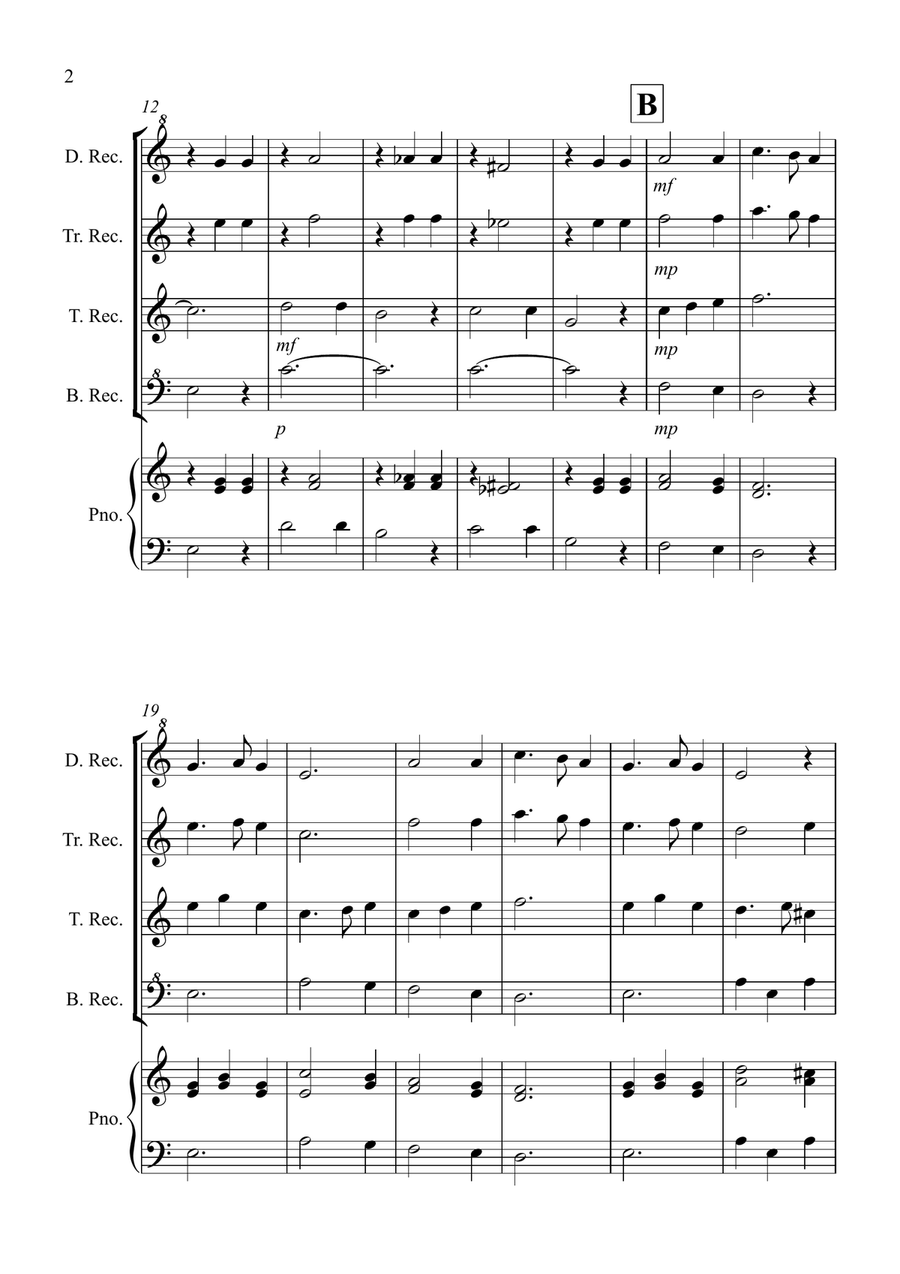 Silent Night for Recorder Quartet Recorder scores gallery preview page 2