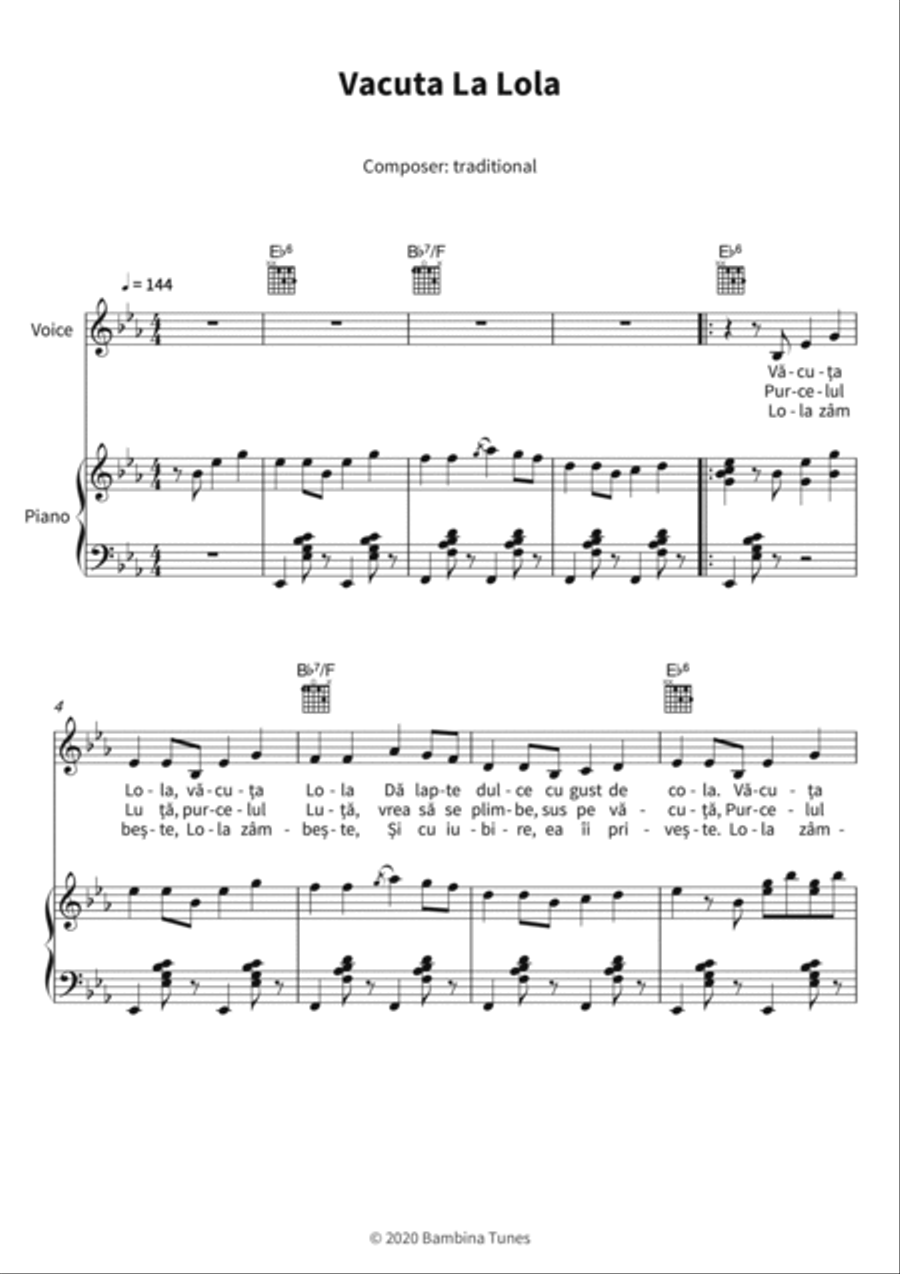 Vacuta La Lola Piano, Vocal, Guitar scores gallery preview page 3