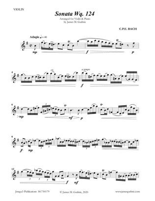 CPE BACH: Sonata in E Minor WQ124 for Violin & Piano