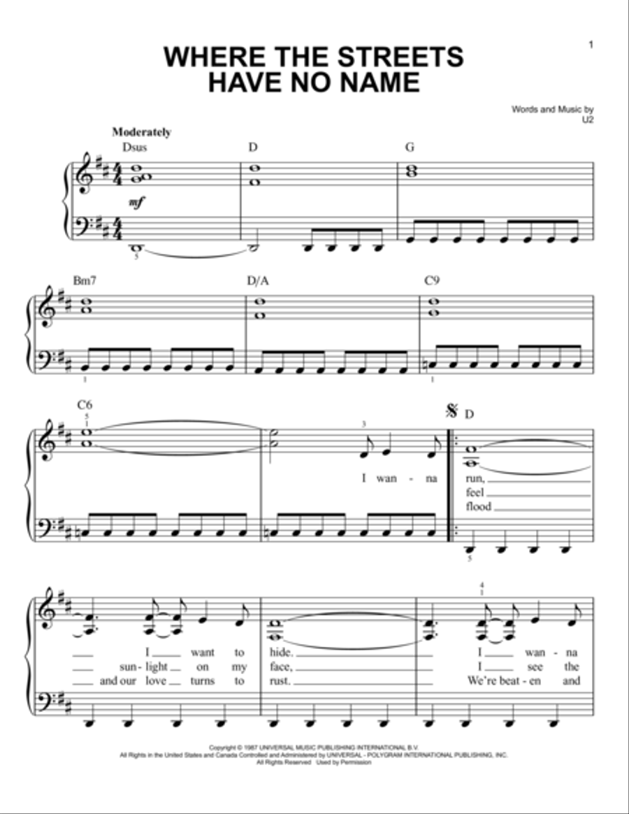 Where The Streets Have No Name Voice scores gallery preview page 1