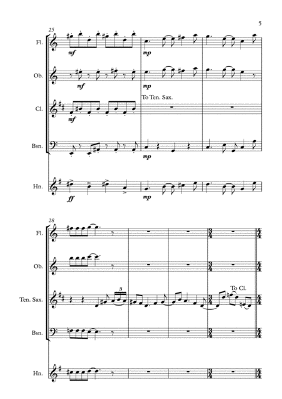 Theme From The Simpsons Woodwind Quintet scores gallery preview page 5