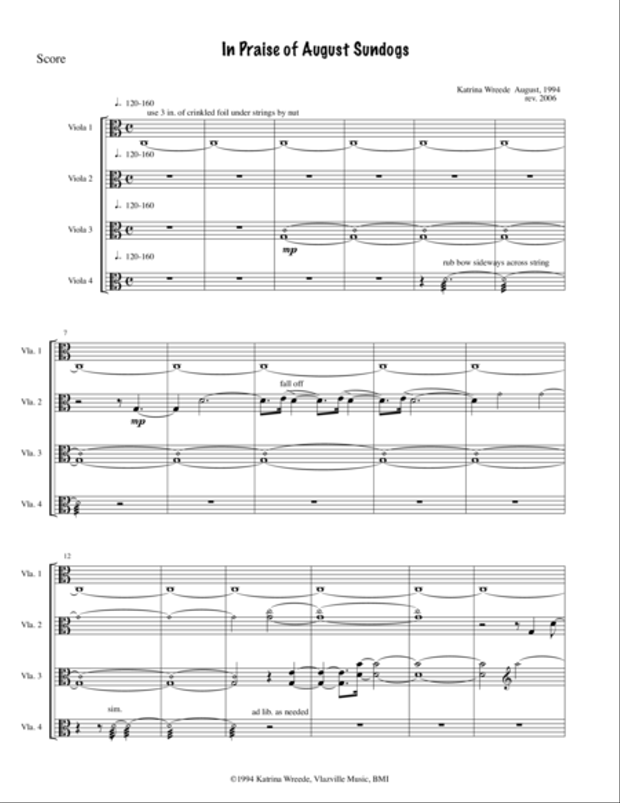 In Praise of August Sundogs-score Viola scores gallery preview page 1