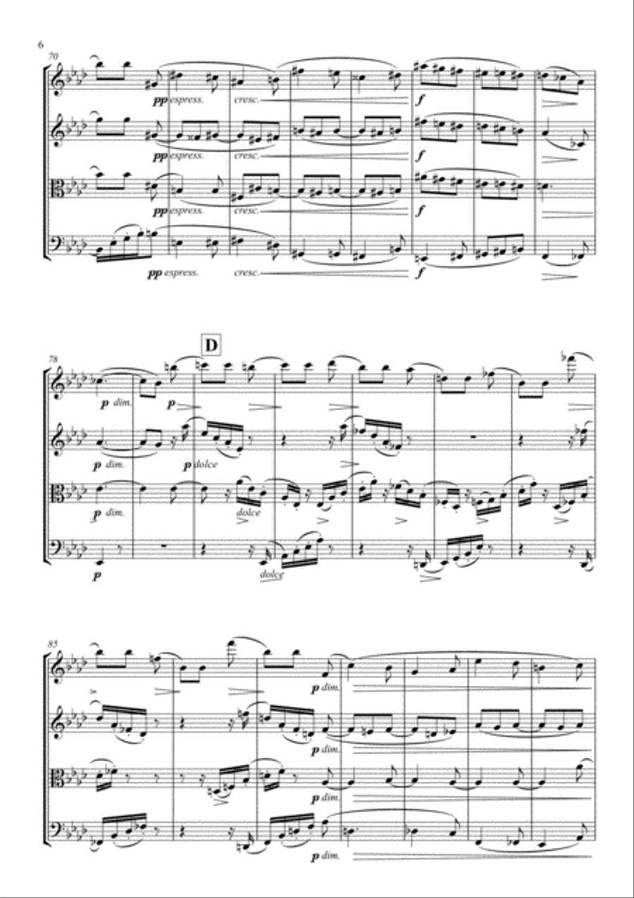 Symphony No.3 - III. Poco Allegretto - J. Brahms - For String Quartet (Full Score and Parts) String Quartet scores gallery preview page 6
