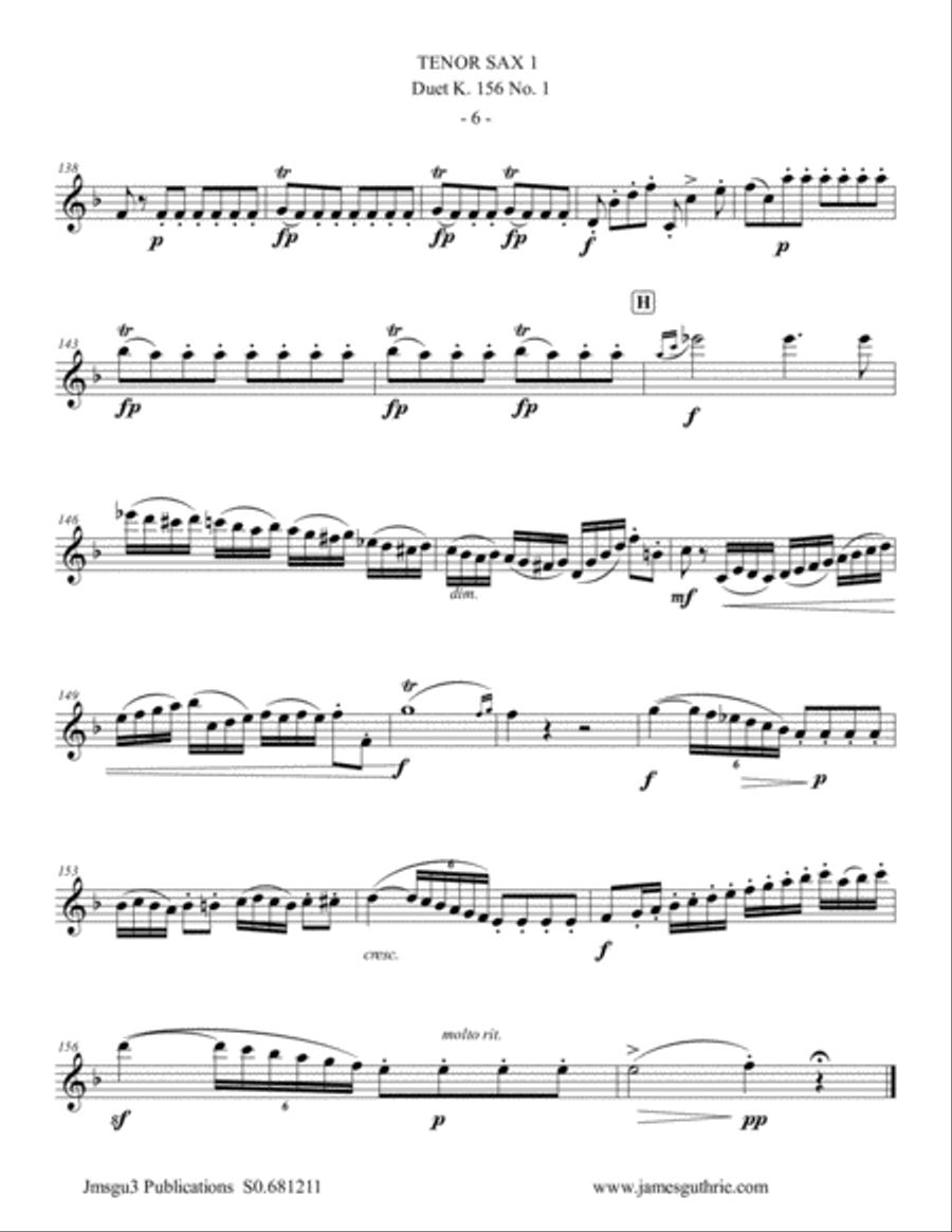 Mozart: Duet K. 156 No. 1 for Tenor Sax Duo Woodwind Duet scores gallery preview page 6