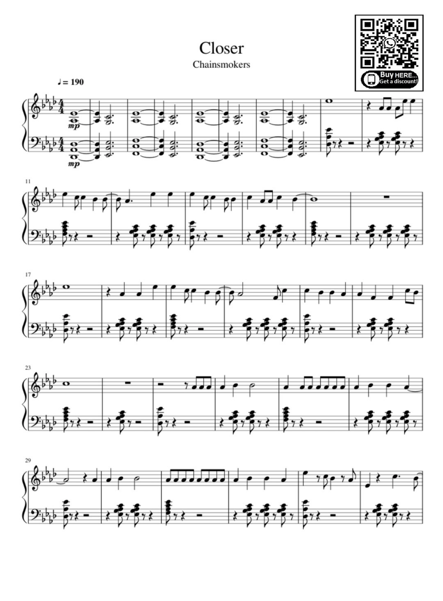 Closer Closer Easy Piano scores gallery preview page 1