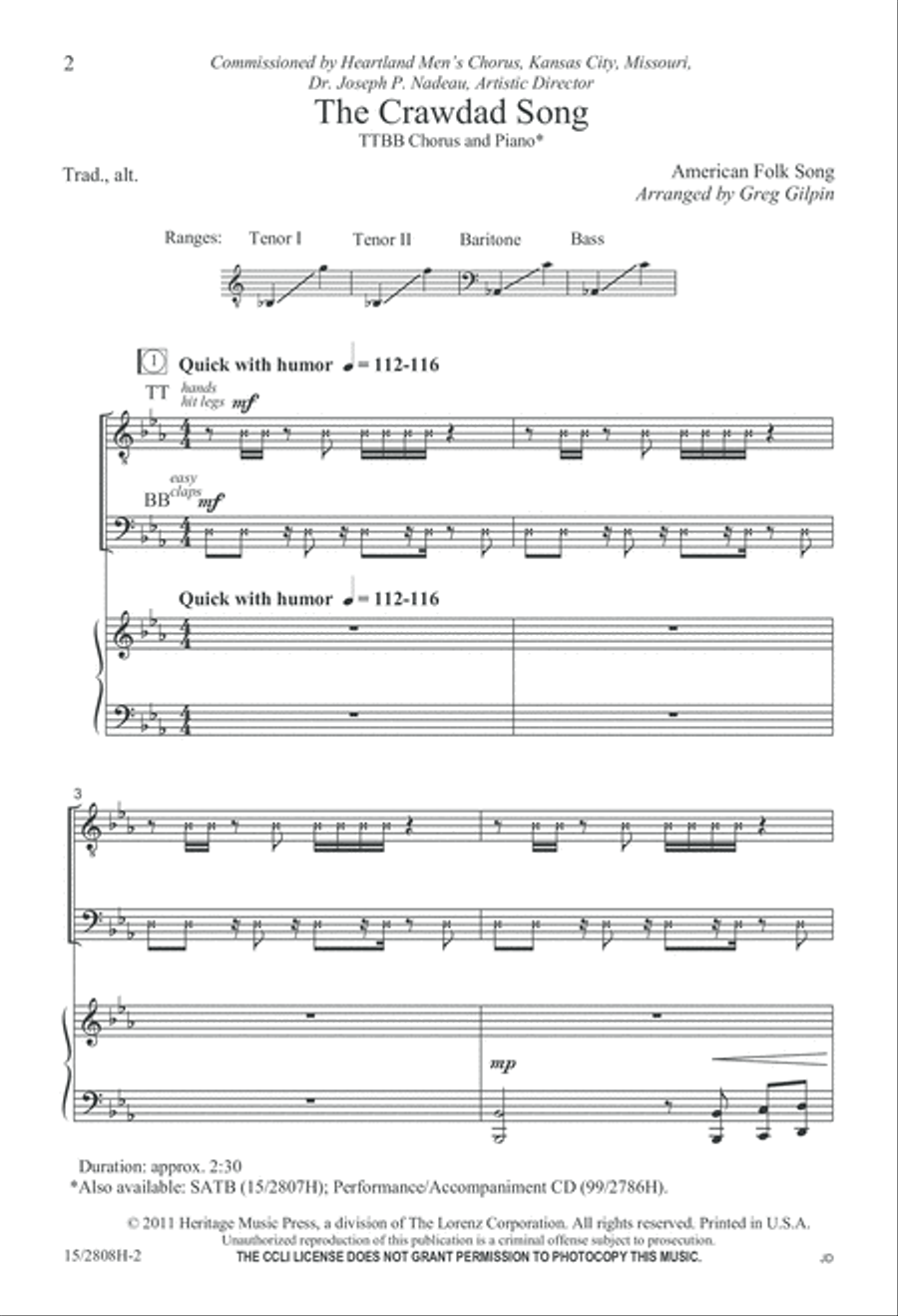 The Crawdad Song TTBB scores gallery preview page 3