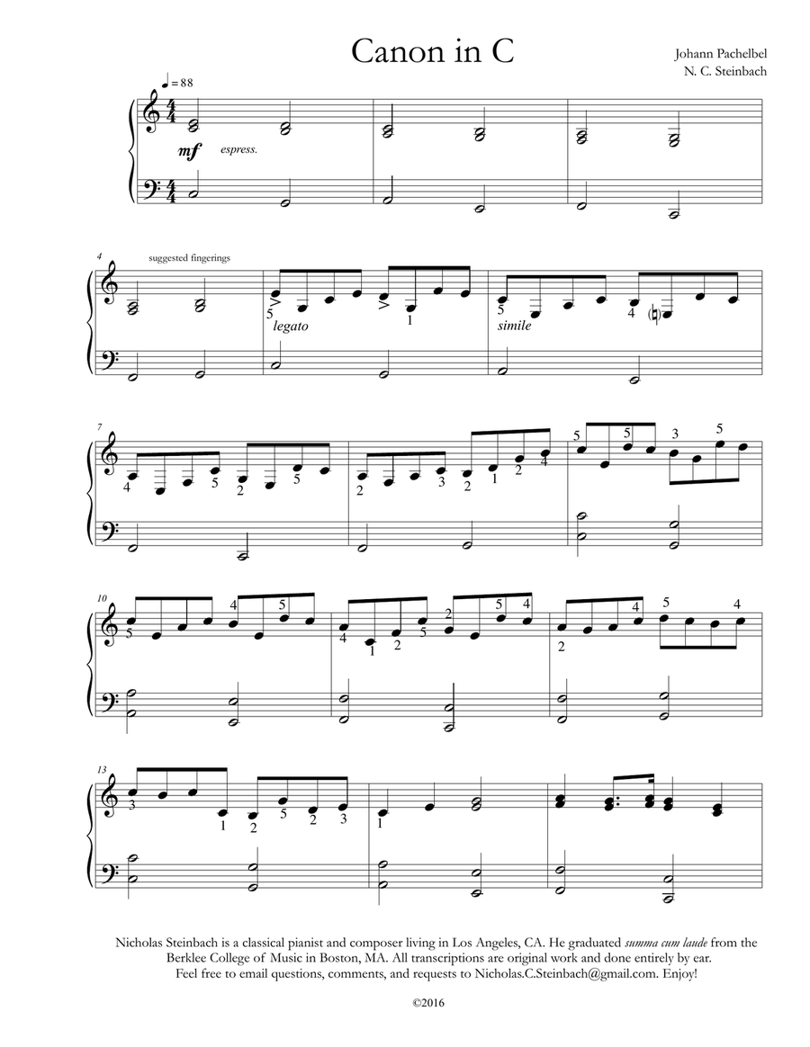 Canon in C Piano Easy Piano scores gallery preview page 1