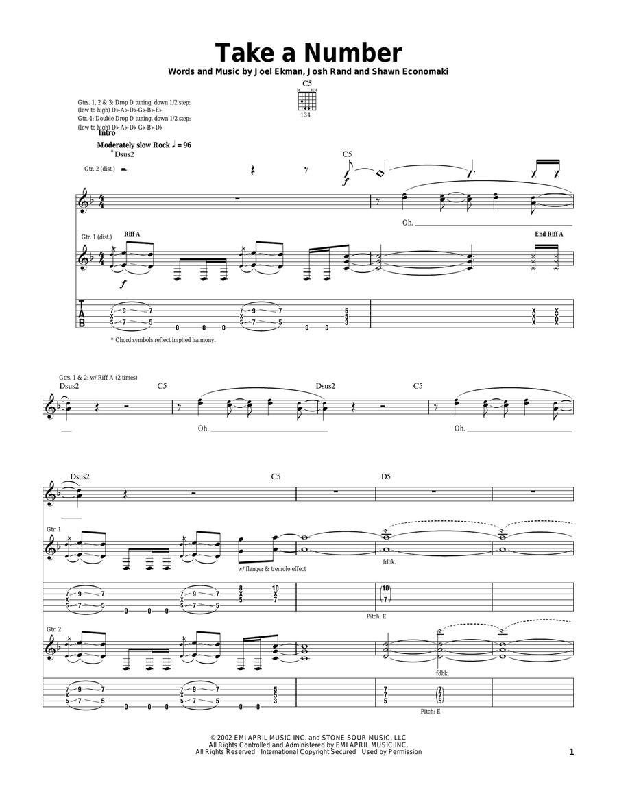Take A Number Electric Guitar scores gallery preview page 1