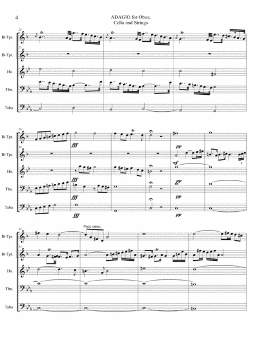 ADAGIO for Oboe, Cello and Strings - Arr. for Brass quintet Brass Ensemble scores gallery preview page 4