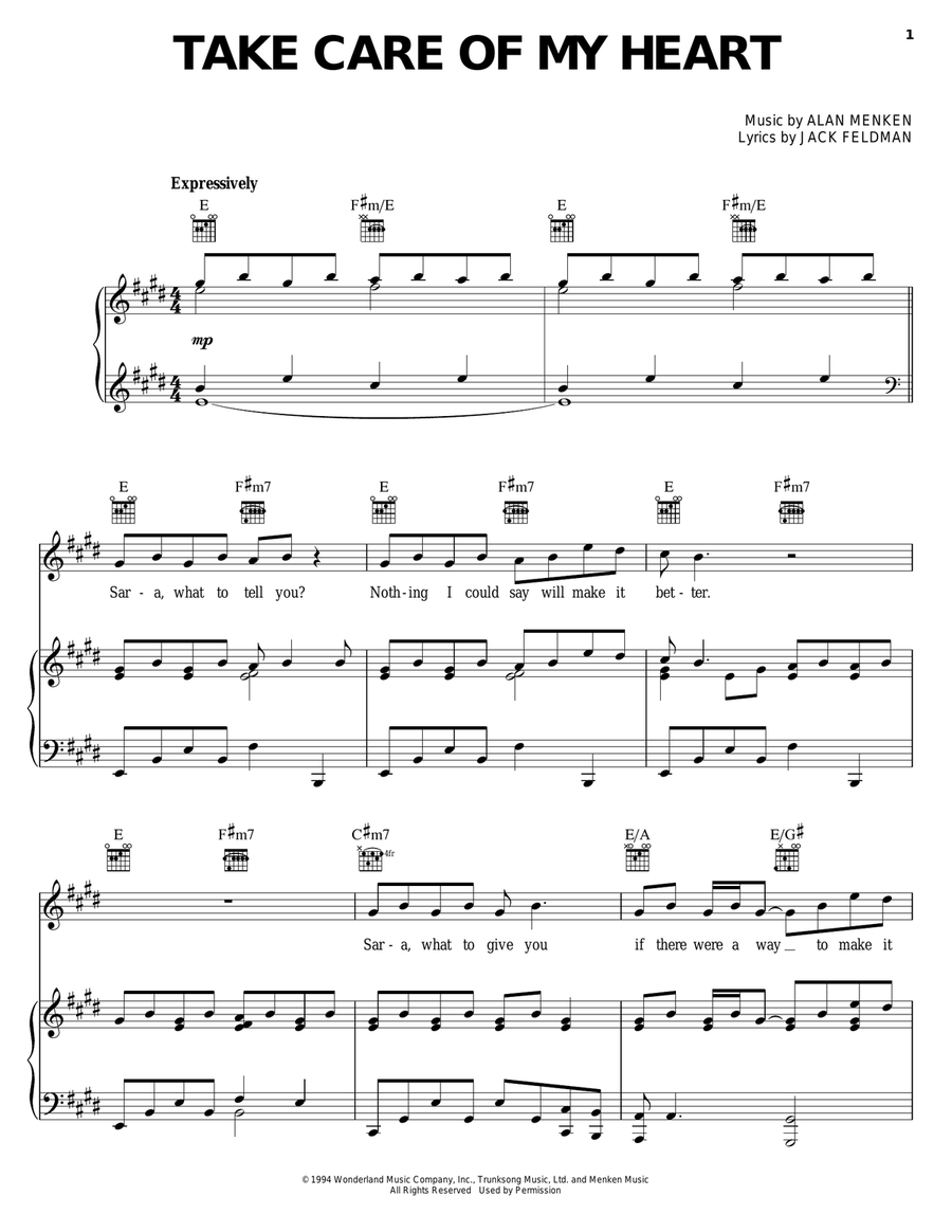 Take Care Of My Heart Piano, Vocal, Guitar scores gallery preview page 1