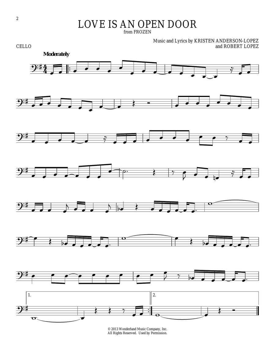 Love Is An Open Door (from Frozen) Cello Solo scores gallery preview page 1