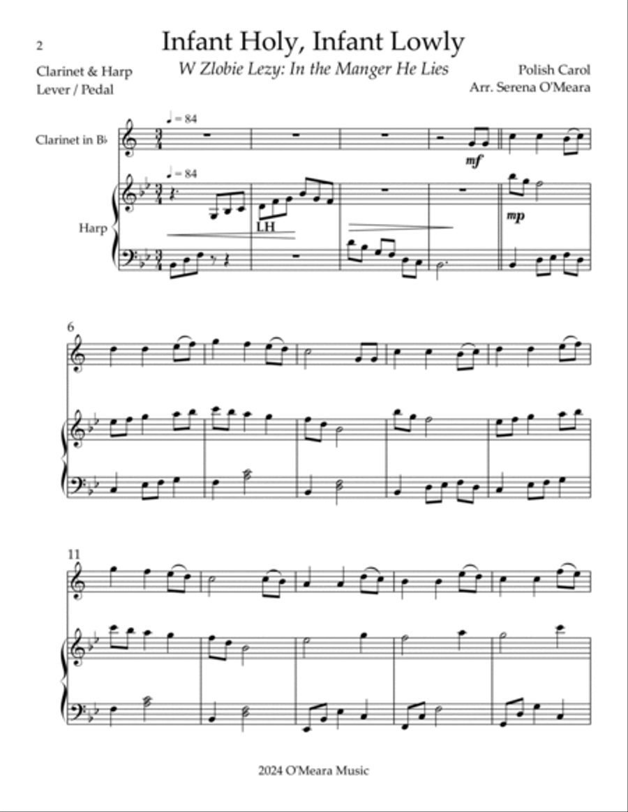 Infant Holy, Infant Lowly, Duet for Bb Clarinet & Harp