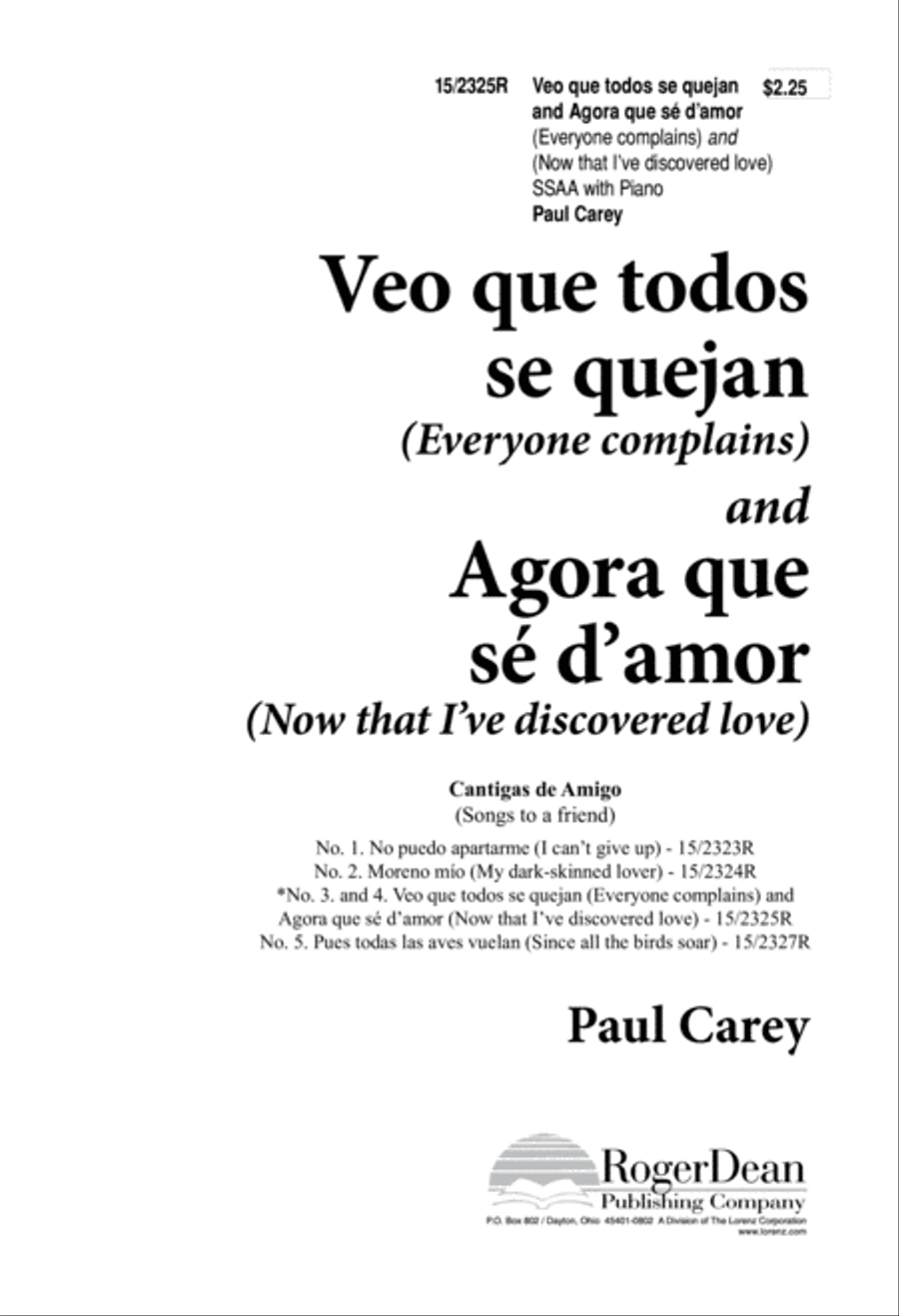 Veo que todos/Agora que sé d'amor (Everyone complains/Now I've discovered love) SSAA scores gallery preview page 1