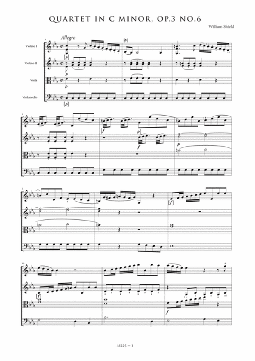 String Quartet in C minor, Op. 3, No. 6 - Score Only