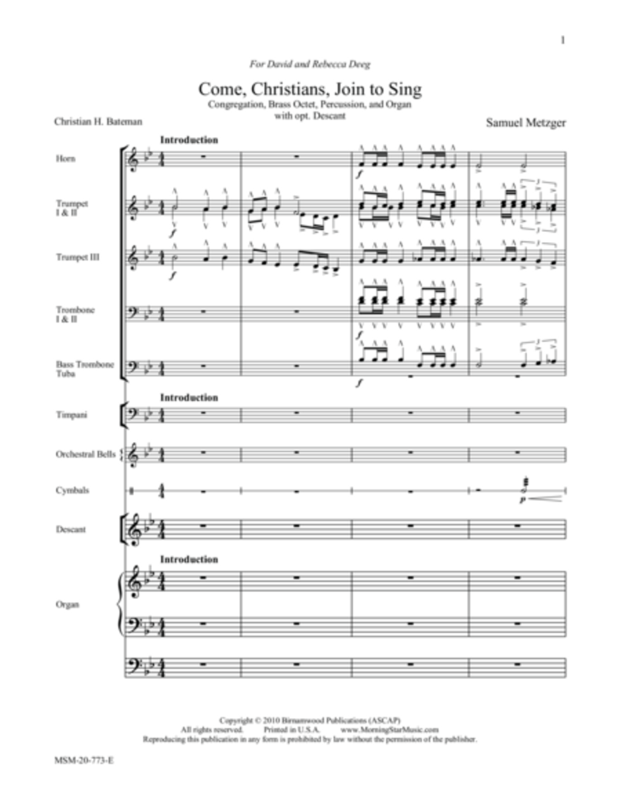 Come, Christians, Join to Sing 4-Part scores gallery preview page 1