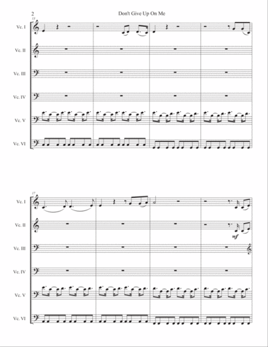 Don't Give Up On Me Cello scores gallery preview page 2