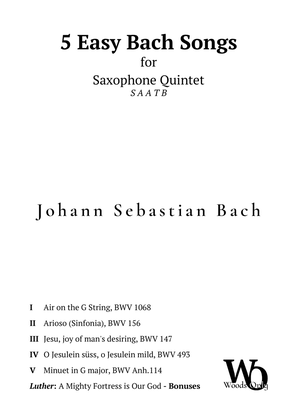 Book cover for 5 Famous Songs by Bach for Saxophone Quintet