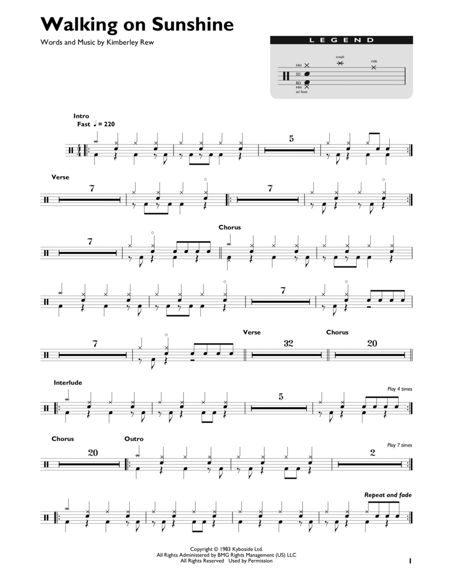 Walking On Sunshine Drum Set scores gallery preview page 1