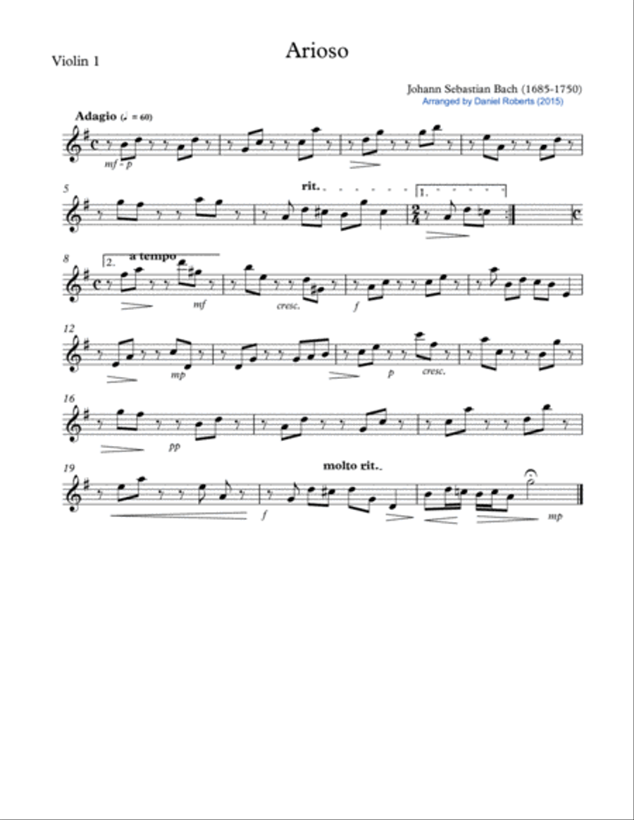 Bach Arioso (BWV 156) for Cello and Chamber Orchestra - PARTS Woodwind Quintet scores gallery preview page 2