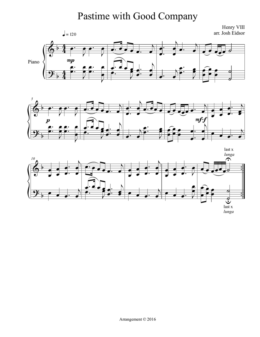 Pastime with Good Company Piano Solo scores gallery preview page 1