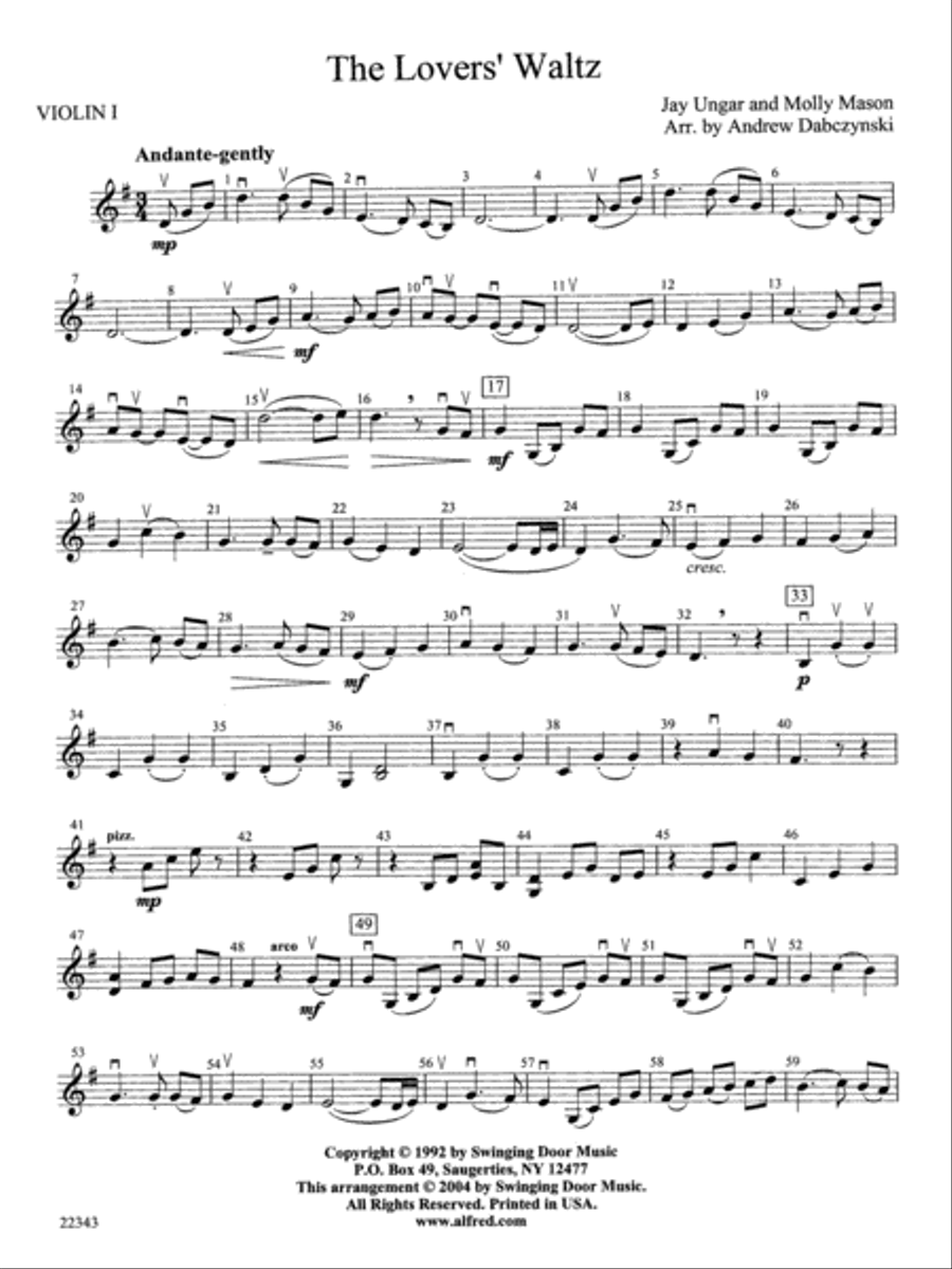The Lover's Waltz: 1st Violin String Orchestra scores gallery preview page 1