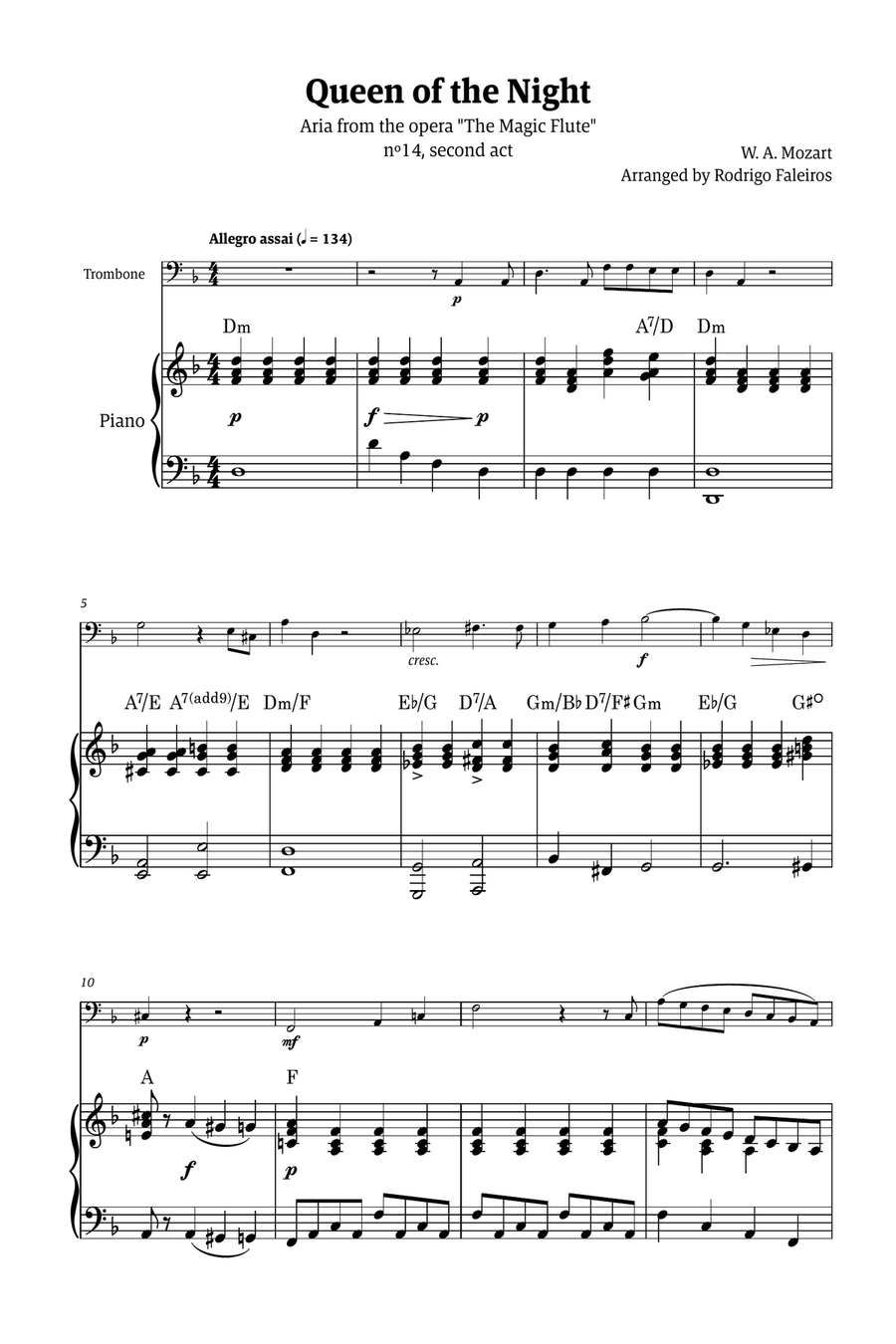 Queen of the Night - for solo trombone (with piano and chords) Chamber Music scores gallery preview page 1