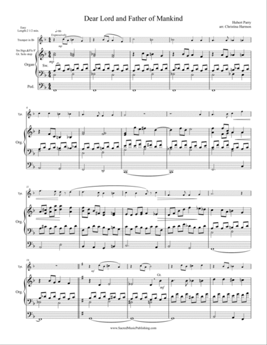 Dear Lord and Father of Mankind – One Trumpet and Organ Trumpet Duet scores gallery preview page 2