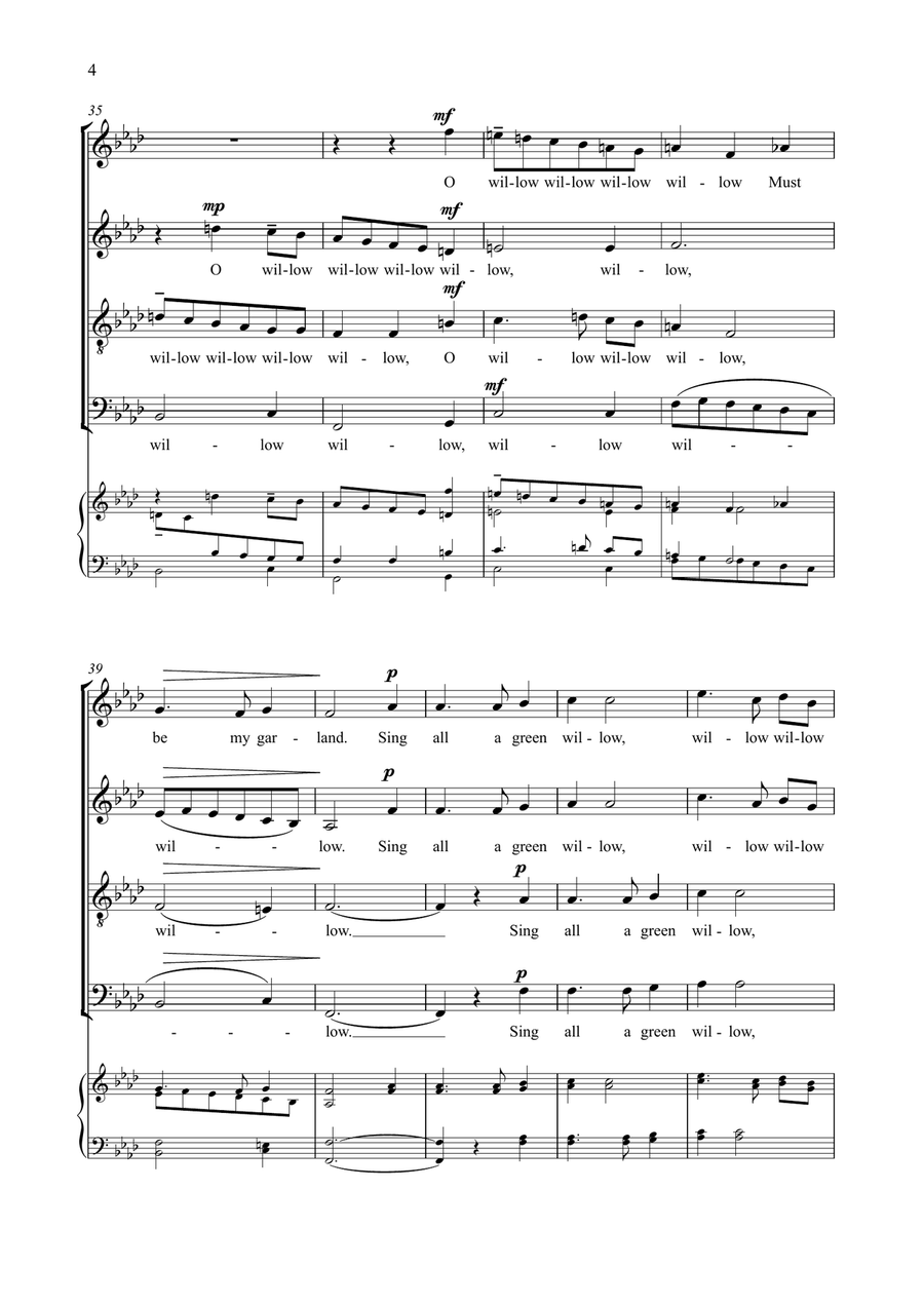 Willow Song, folk-song arranged for SATB unaccompanied 4-Part scores gallery preview page 4
