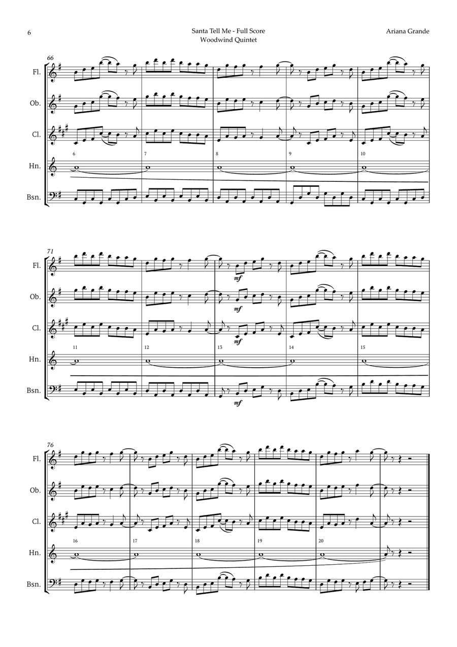 Santa Tell Me Woodwind Quintet scores gallery preview page 6
