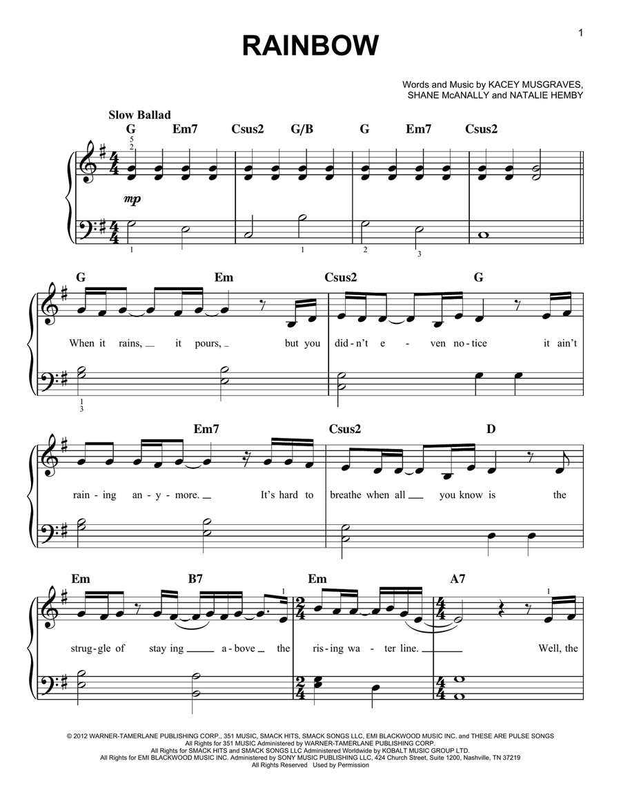 Rainbow Easy Piano scores gallery preview page 1