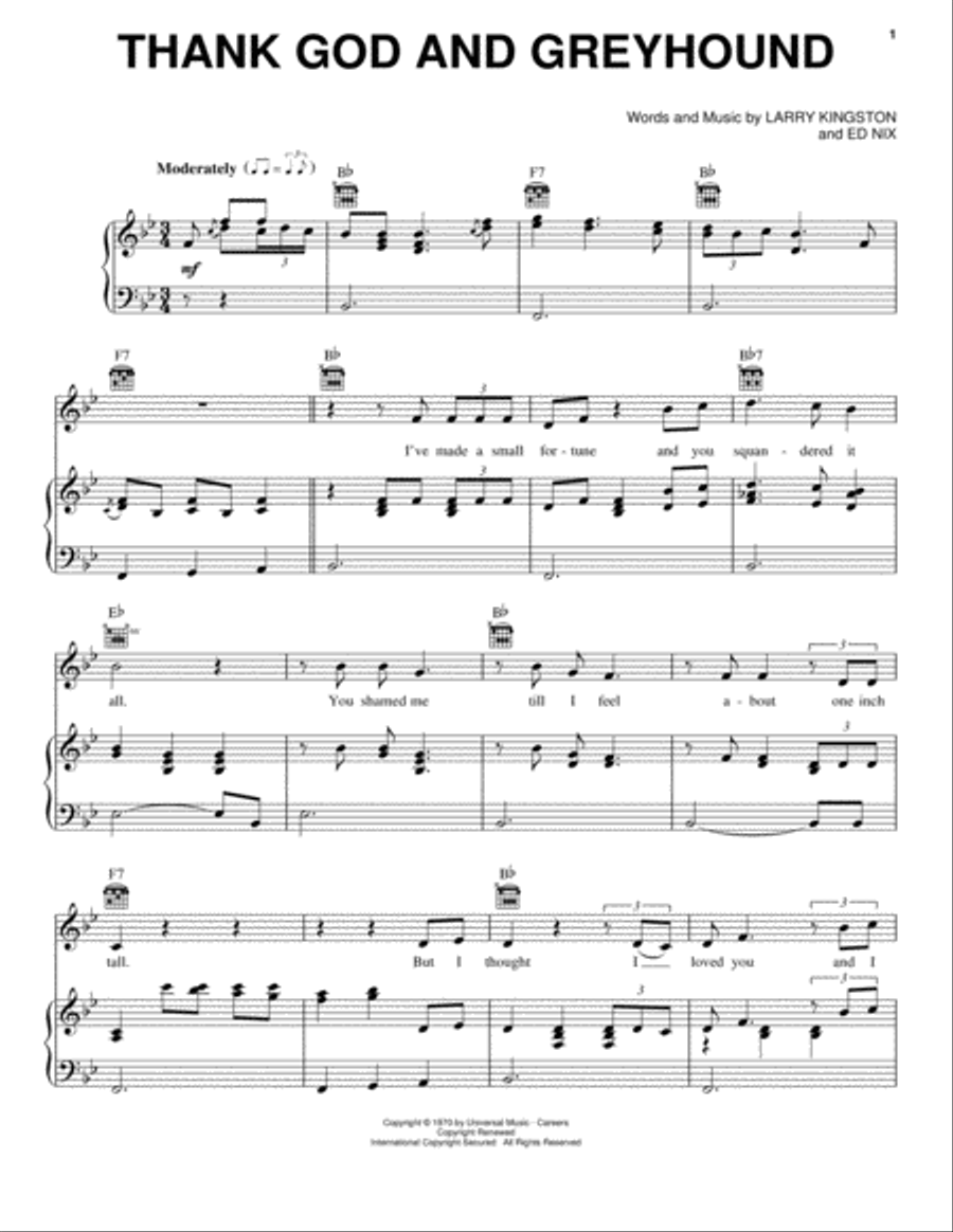 Thank God And Greyhound Piano, Vocal, Guitar scores gallery preview page 1