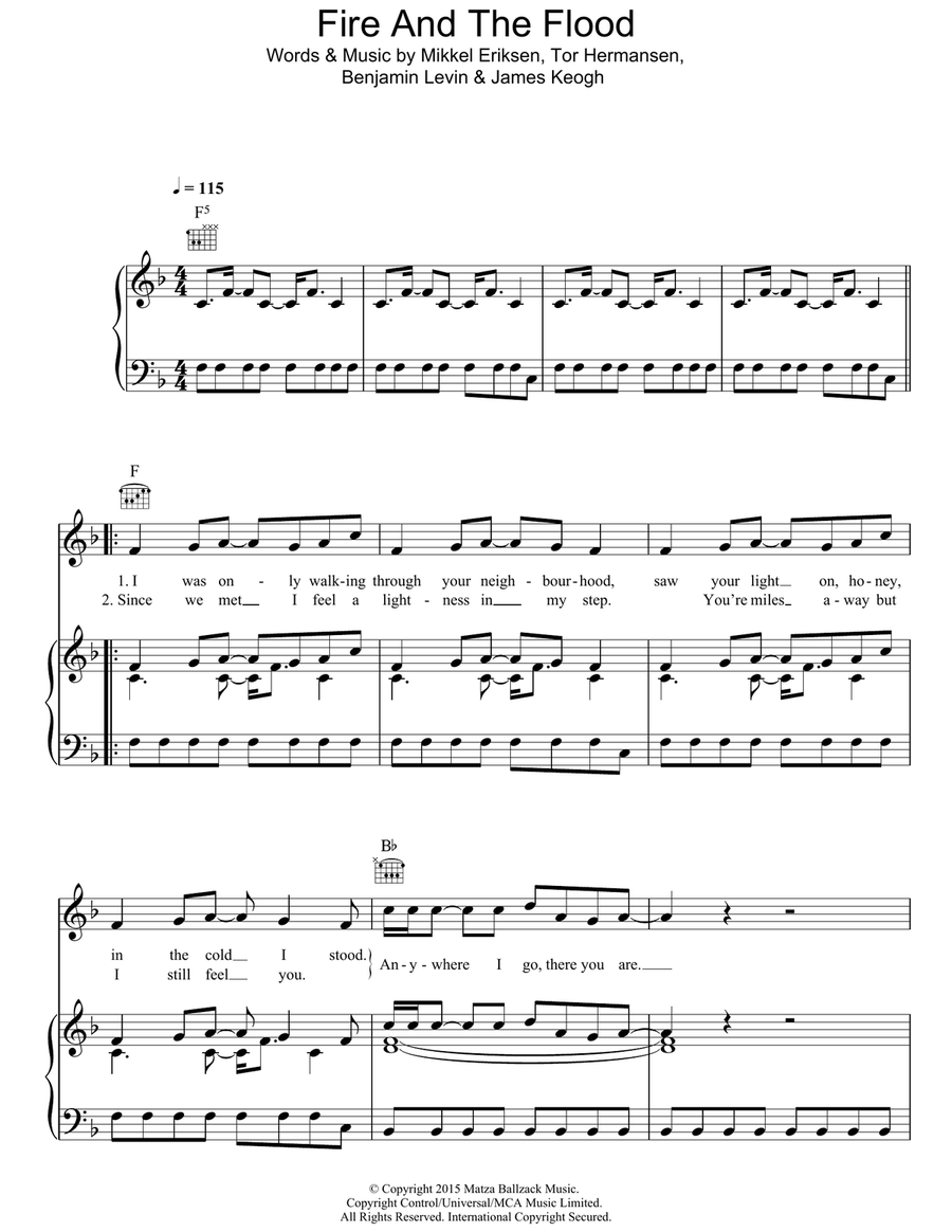Fire And The Flood Piano, Vocal, Guitar scores gallery preview page 1