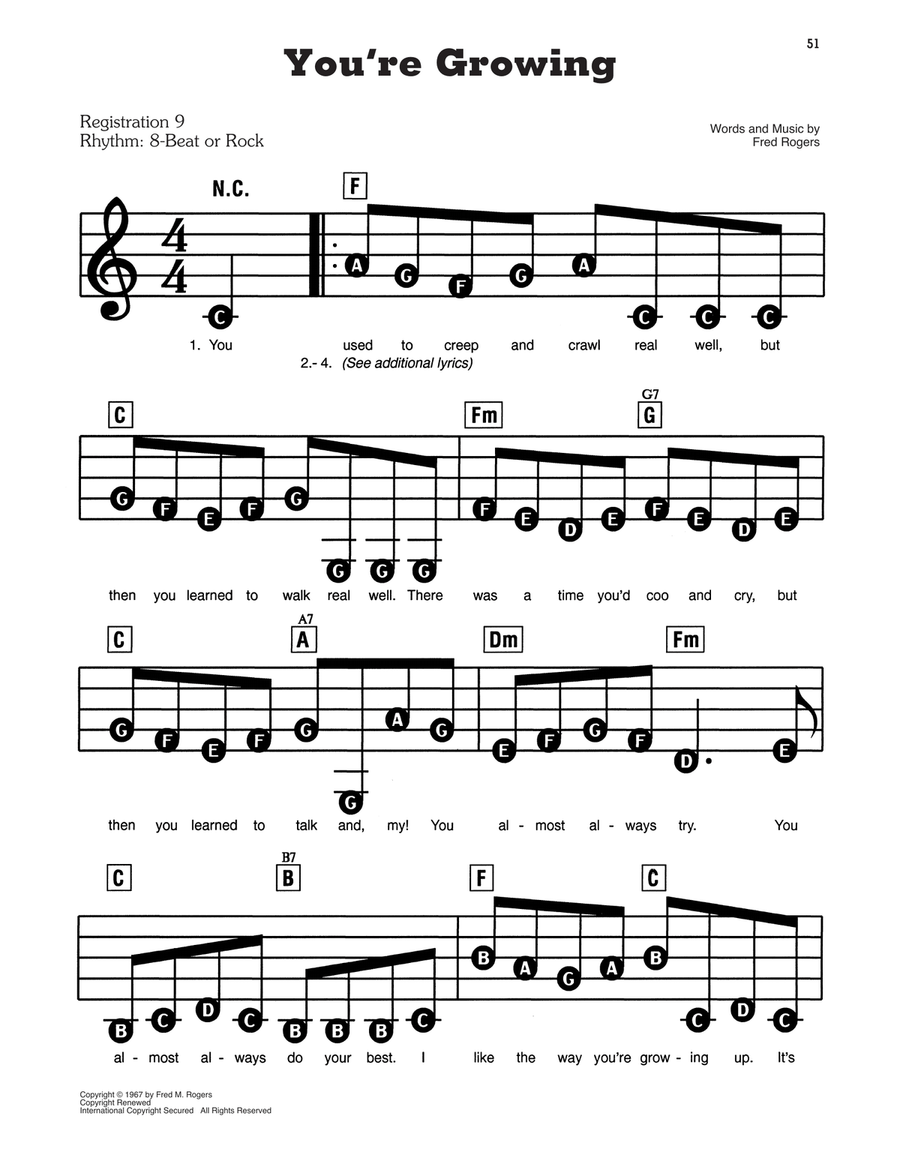 You're Growing (from Mister Rogers' Neighborhood) Electronic Keyboard scores gallery preview page 1