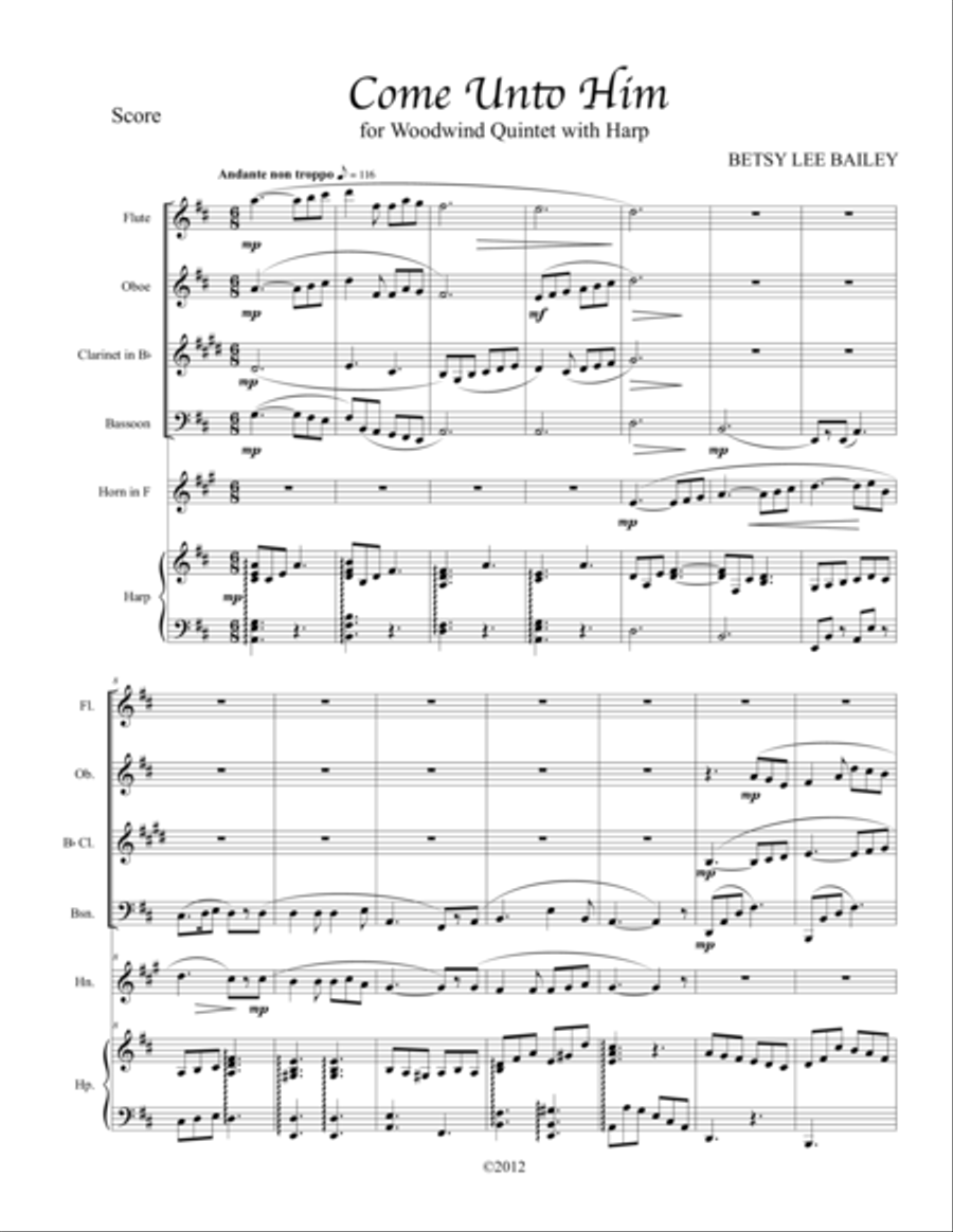 Come Unto Him Come Unto Him Woodwind Quintet scores gallery preview page 1